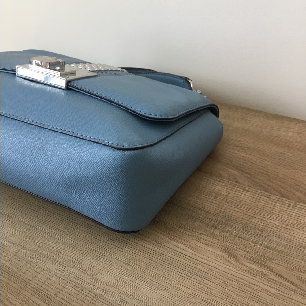 Michael Kors Tina Studded Flap Bag Lt. Blue Saffiano Leather Wear 2-ways - Picture 7 of 13